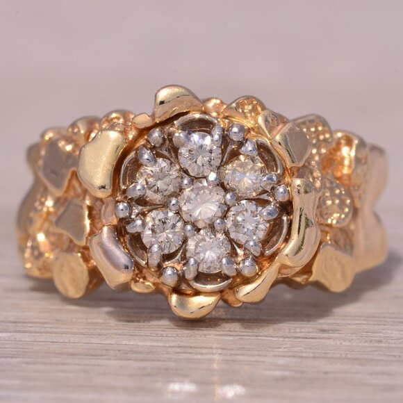 1980s Nugget Style Natural Diamond Ring in Yellow Gold